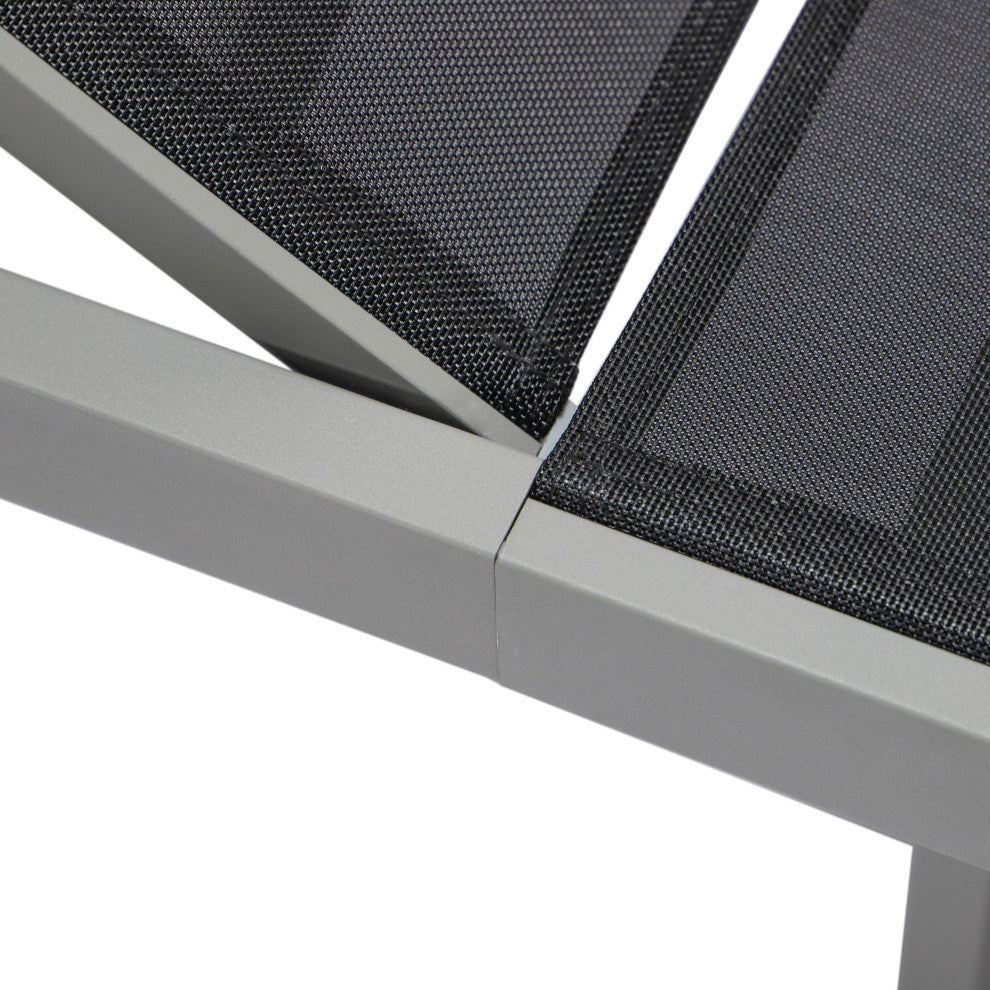 LeisureMod Marlin Patio Chaise Lounge Chair With Gray Frame, Black