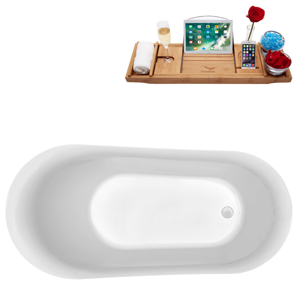 59'' Streamline N290ORB Freestanding Tub, Tray, Internal Drain, Pop-Up: White