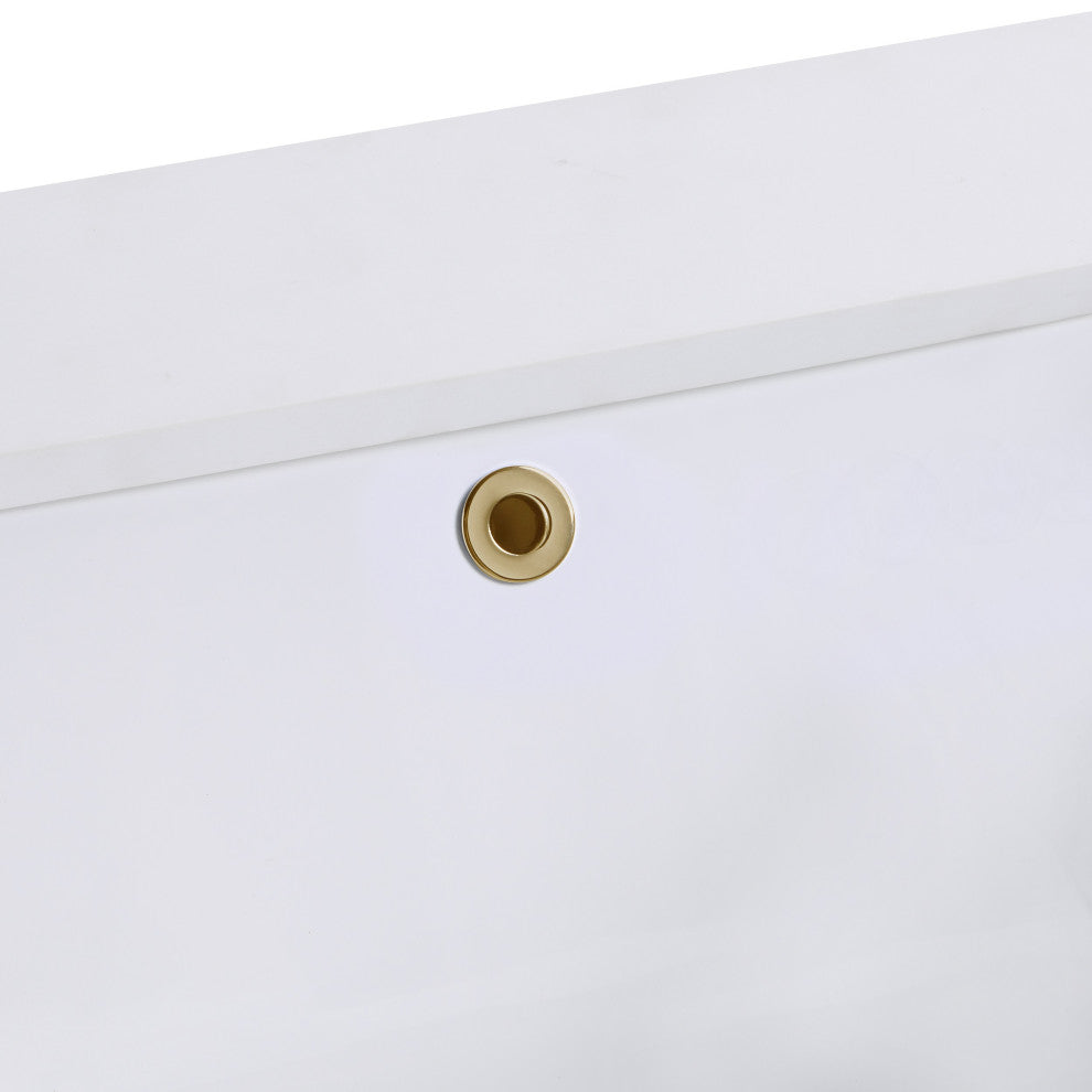 Terra Bathroom Vanity, Walnut/Satin Brass With White Quartz, 36", White Quartz Top