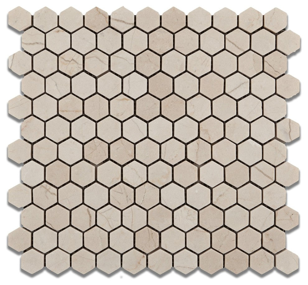 Crema Marfil Marble Tumbled 1" Mini Hexagon Mosaic Tile