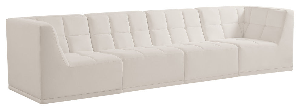 Relax Velvet Upholstered 4-Piece Modular Sofa, Cream
