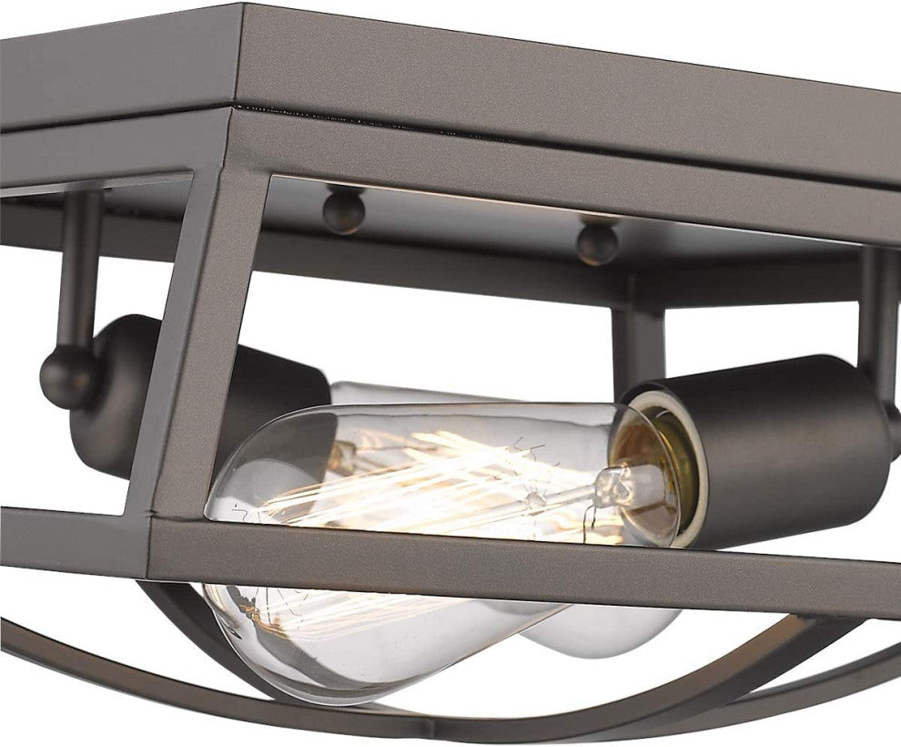 2 Light Flush Mount, Farmhouse, Black With Bronze Finish