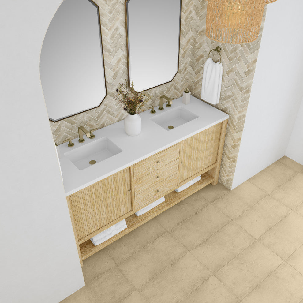 Marigot Single 72" Double Vanity, Sunwashed Oak, 3 CM White Zeus Top