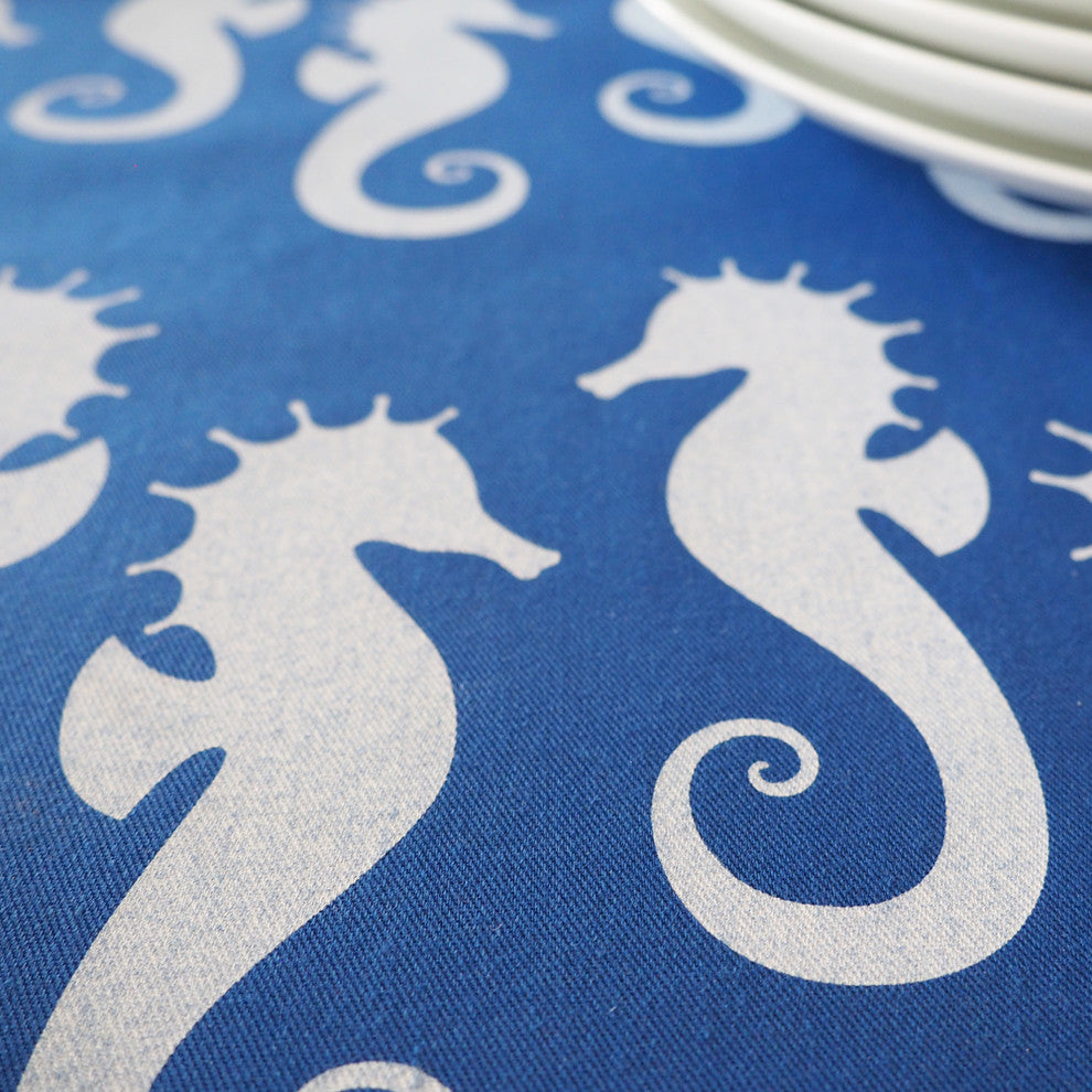 Seahorse Eco Coastal Table Runner, 16"x90", Blue