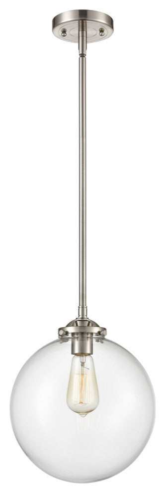 X-Large Beacon 1-Light Mini Pendant, Brushed Satin Nickel, Clear