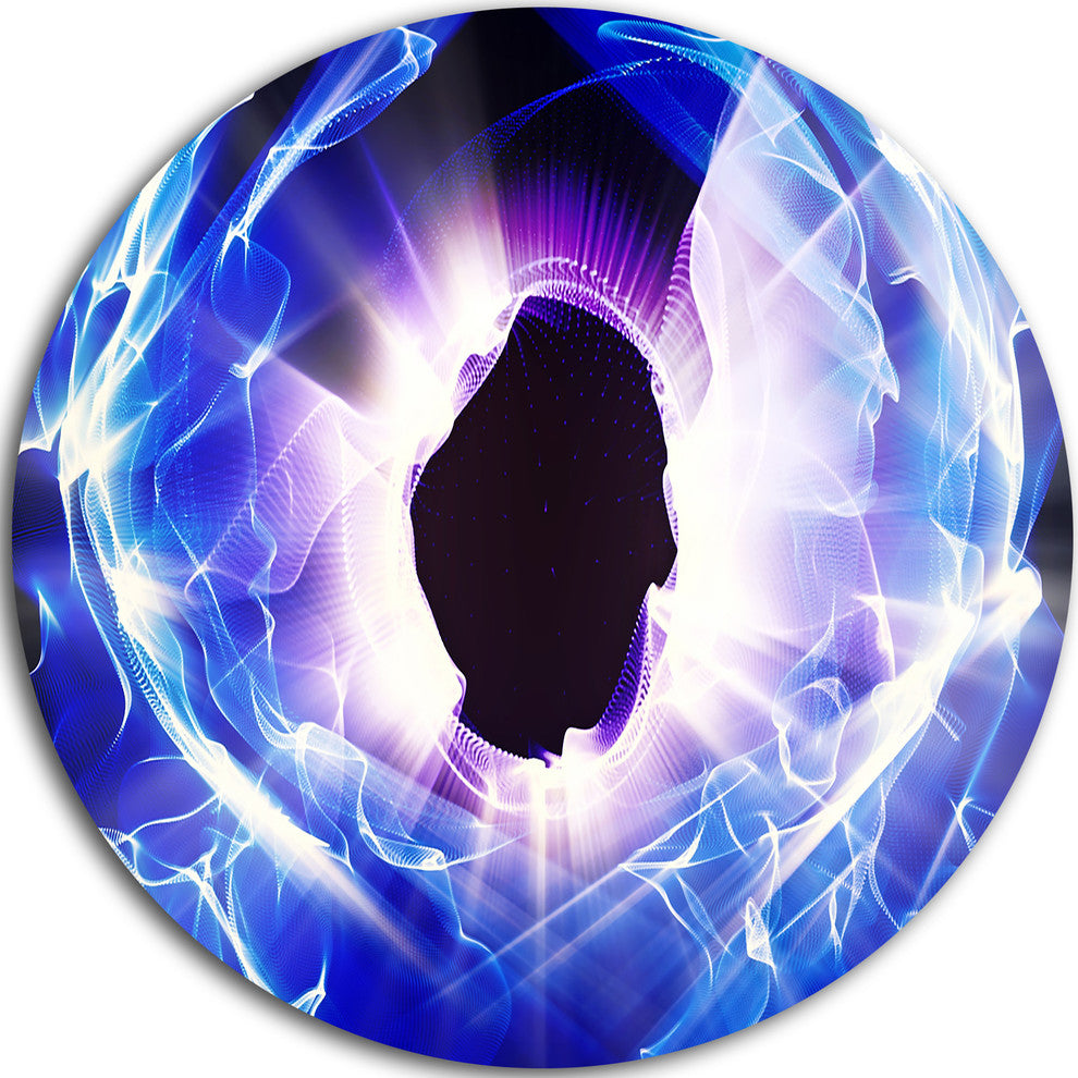 Fractal Blue Light Shine, Abstract Digital Art Round Metal Artwork, 23"