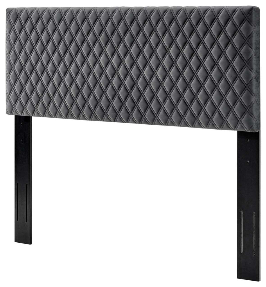 Headboard, Full Queen Size, Velvet, Dark Gray, Modern Contemporary, Bedroom