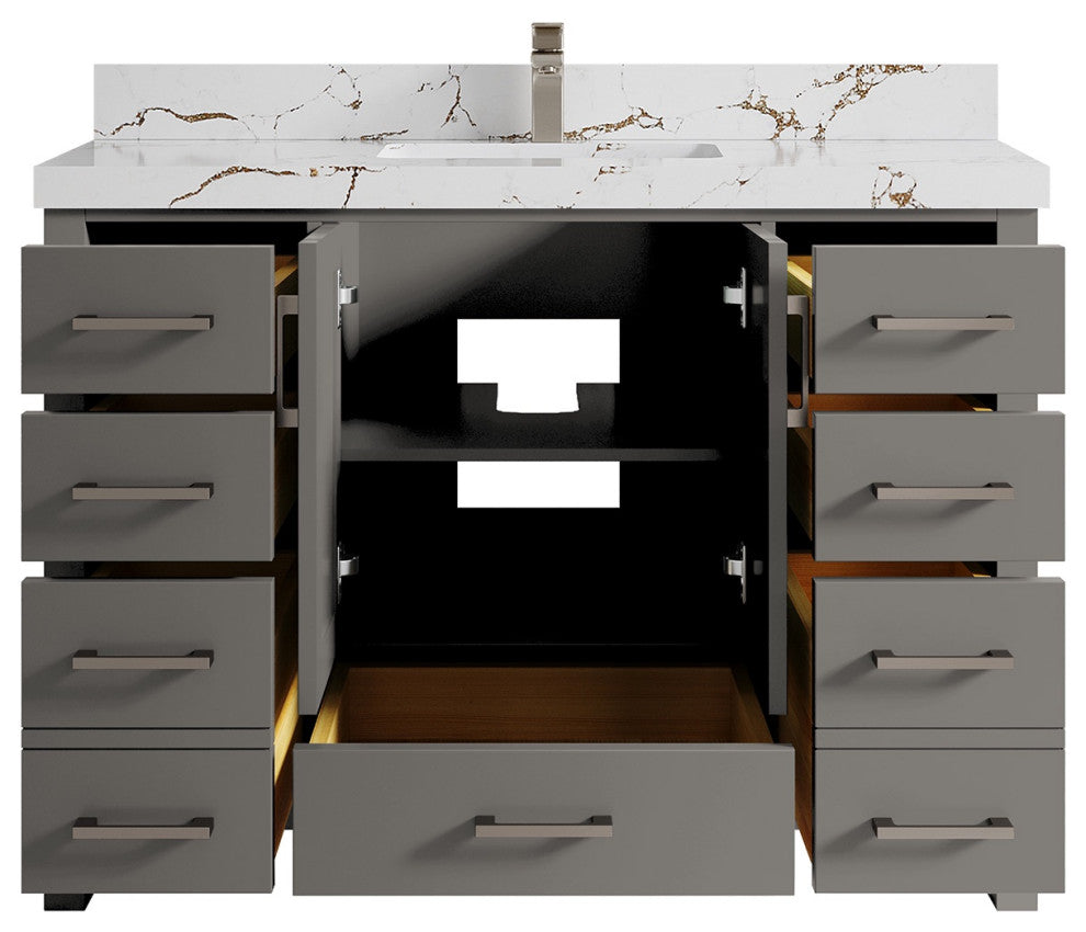 Malibu 48 Single Sink Bath Vanity in Elephant Skin Gray 2" Viola Brown