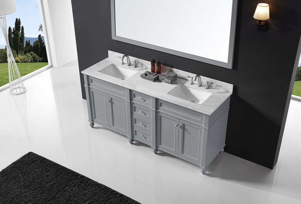 72" Double Bathroom Vanity Base, Taupe Gray