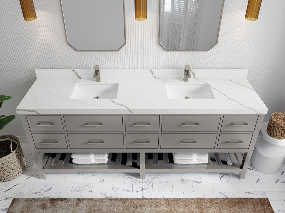 Parker 84 Double Sink Bathroom Vanity Elephant Skin Gray 2" Calacatta Laza