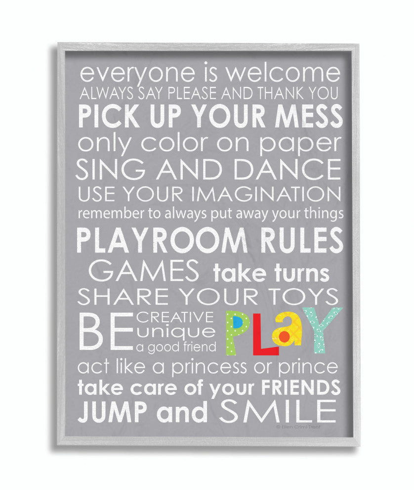 Stupell Industries Everyone Is Welcome Playroom Rules on Grey, 11 x 14