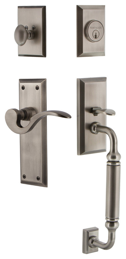 Nostalgic Warehouse New York Plate C Grip Entry Set Manor Lever, Antique Pewter