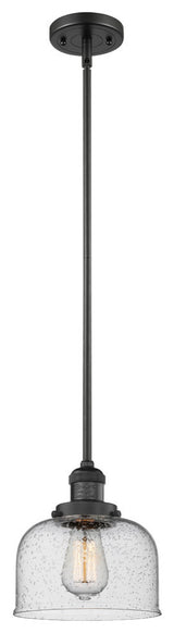 1-Light Large Bell 8" Pendant, Matte Black, Glass: Seedy