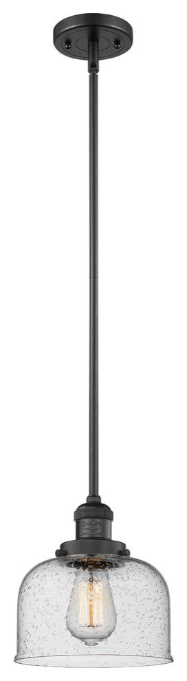 1-Light Large Bell 8" Pendant, Matte Black, Glass: Seedy