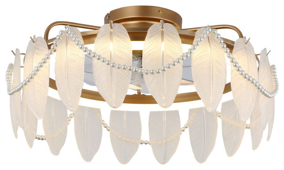 20" French Country Ceiling Fan with Remote Control and Dimmable Light, Gold