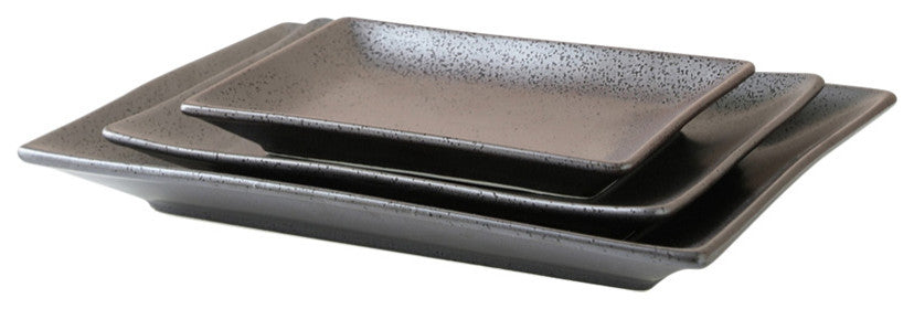 3-Piece Stone Lain Valencia Porcelain Serving Plate Set, Metallic Gray