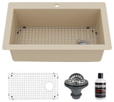 Karran Drop-In Quartz 33" 1-Hole Single Bowl Kitchen Sink Kit, Bisque