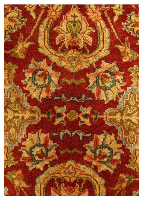 Red Color Fine Hand Knotted Agra Rug 5'11''x6'11''