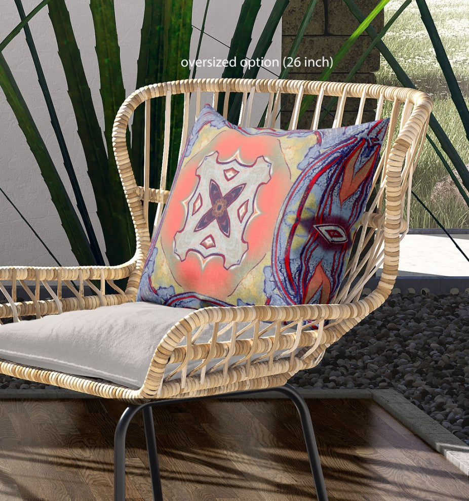 18" Purple Orange Geo Tribal Indoor Outdoor Throw Pillow