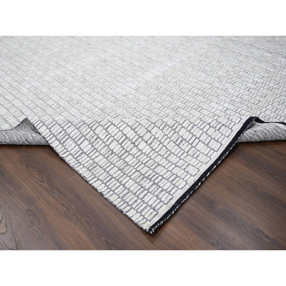 Ivory Wool and Silk Hand Loomed Modern Oversized Oriental Rug 12'2"x14'11"