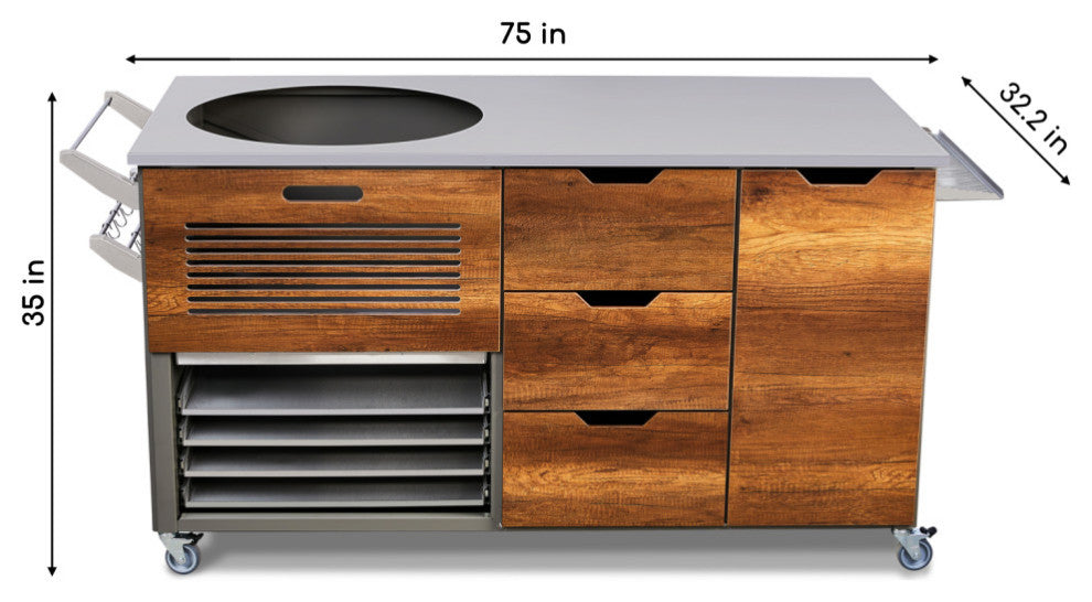 Kamadospace Infinite Island, Barrique Oak, For 24" Oval Kamado - 24.41x18.11 in