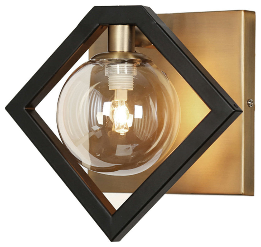 1 Light Wall Sconce, Matte Black & Vintage Bronze Finish, Champagne Glass