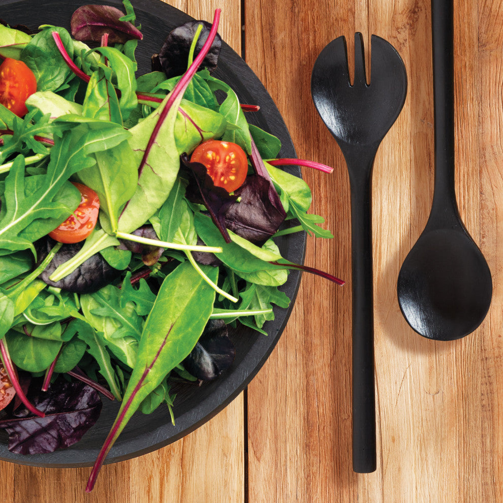 Contemporary Farmhouse Black Wood Serving Bowl 14 in Minimalist Salad Modern