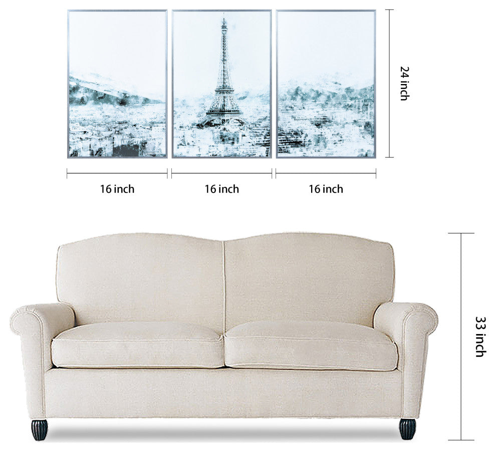 "Dame de Fer" Triptych Print Wall Art under Glass Anodized Aluminum Silver Frame