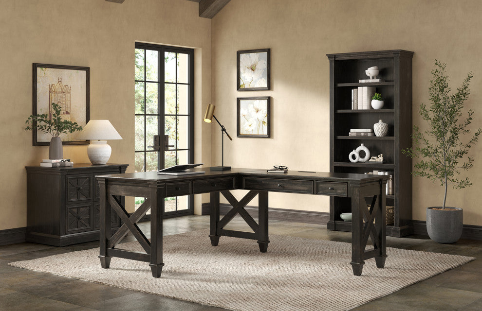 Traditional Wood Electronic Sit Stand Desk Dark Brown