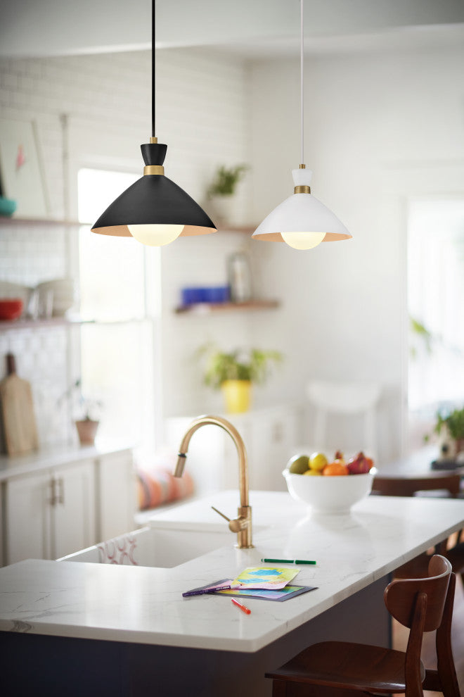 Lark Simon 13" Single Light Convertible Pendant, Black + Heritage Brass