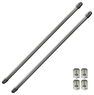 Bundle 2 Cafe Curtain Rods and 4 Self Adhesive Hooks, Chrome, 12" to 16"