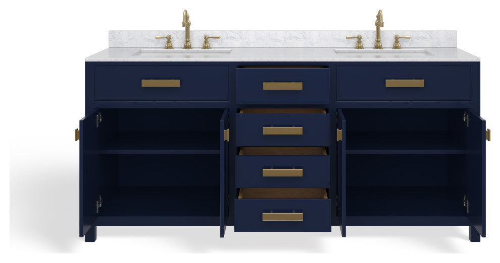 The Savoy Bathroom Vanity, Monarch Blue, 72", Double, Without Mirror, Freestanding