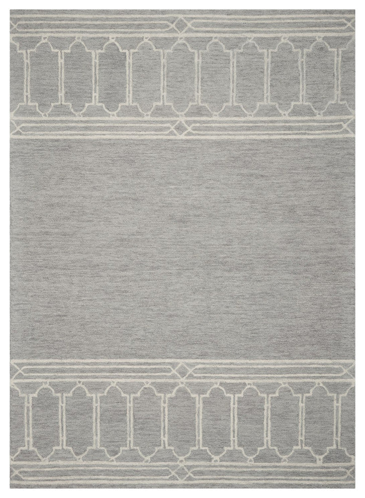 5' X 7' Grey Geometric Pattern Wool Indoor Area Rug