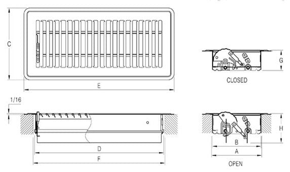 Classic Stamped Steel Floor Register, White, 6" X 12"