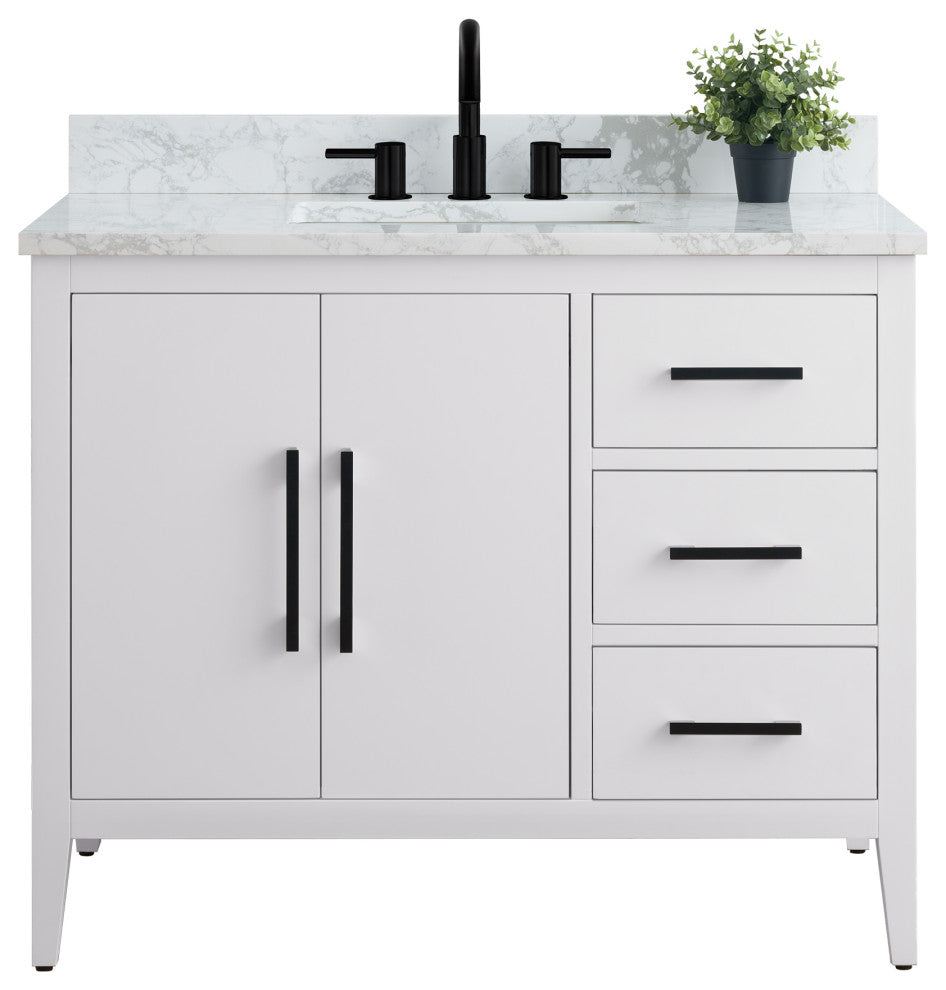 Vanity Art Bathroom Vanity With Sink, White, 42", Single Sink, Matte Black