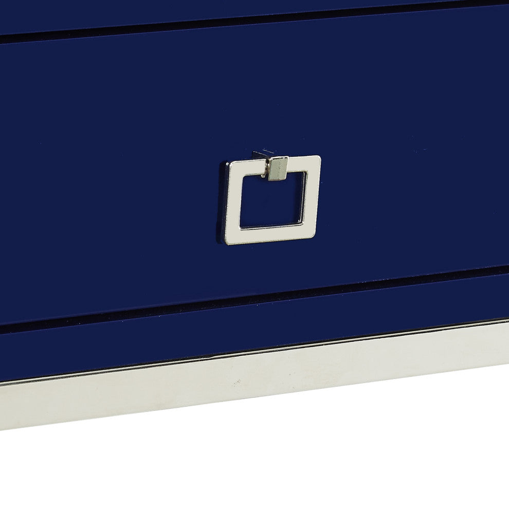 Katie Square Lacquer-Finish X-Metal Leg Nightstand, Navy Chrome