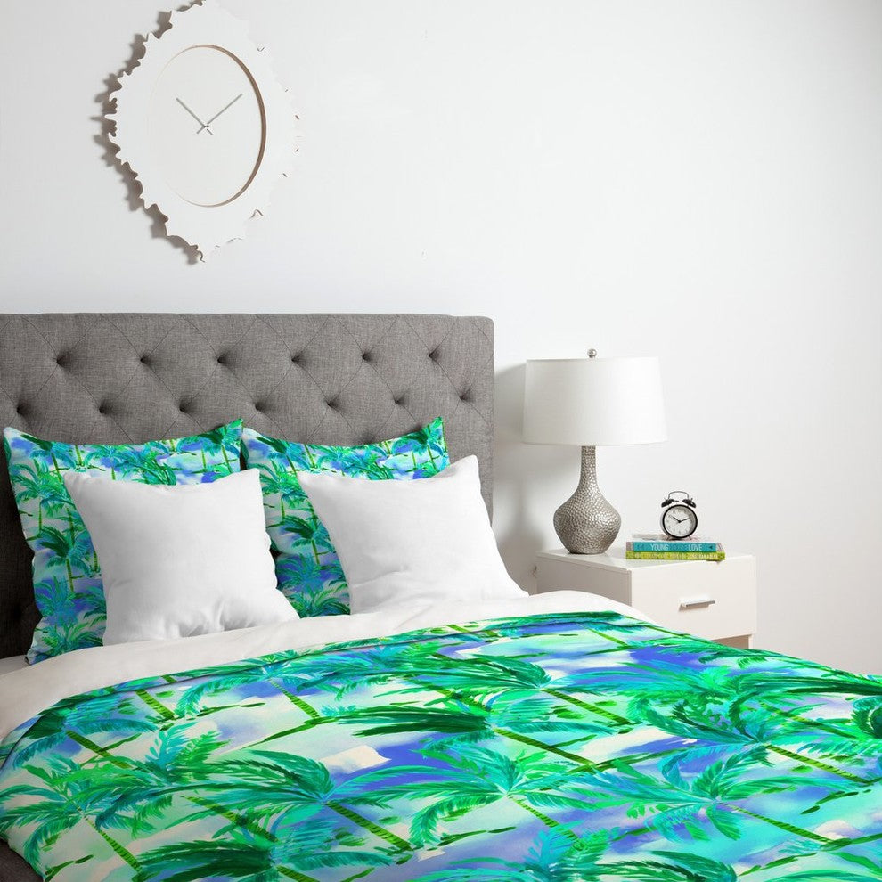 Amy Sia Palm Tree Blue Green Duvet Cover, King