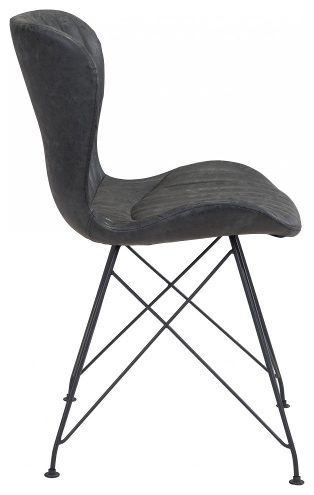 Set of Two Black Faux Leather Boho Chip Dining Chair