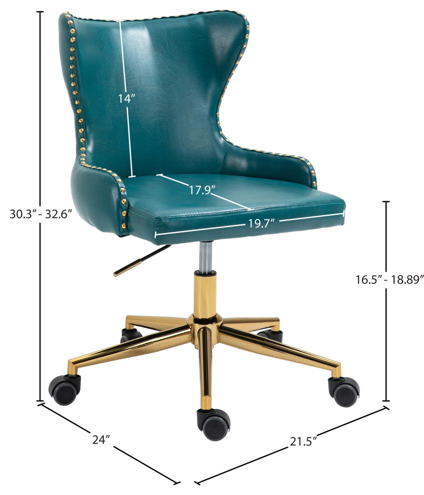 Hendrix Swivel and Adjustable Vegan Leather Office Chair, Blue, Rich Gold Base