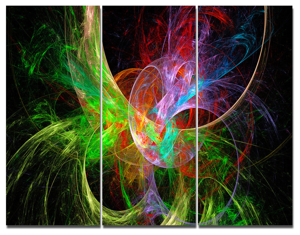 Multi Color Fractal Abstract Design, Abstract Canvas Art Print, 36x28, 3 Panels