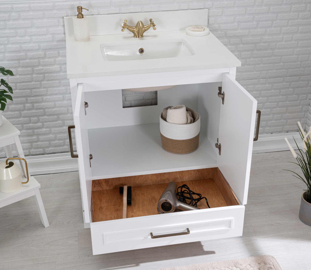 Albia Collection 30" Bathroom Vanity With Sink, Mirror, Countertop, White