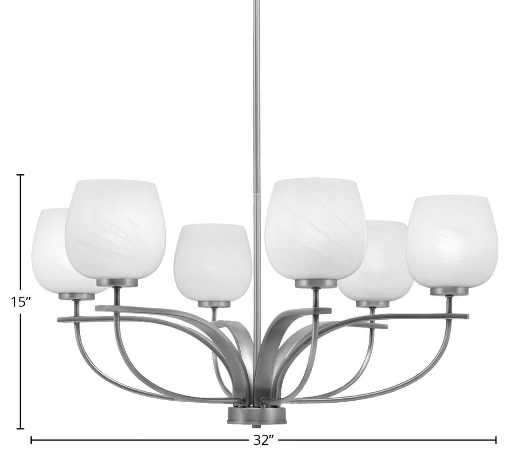 Cavella 6-Light Chandelier, Graphite, 6" White Marble Glass