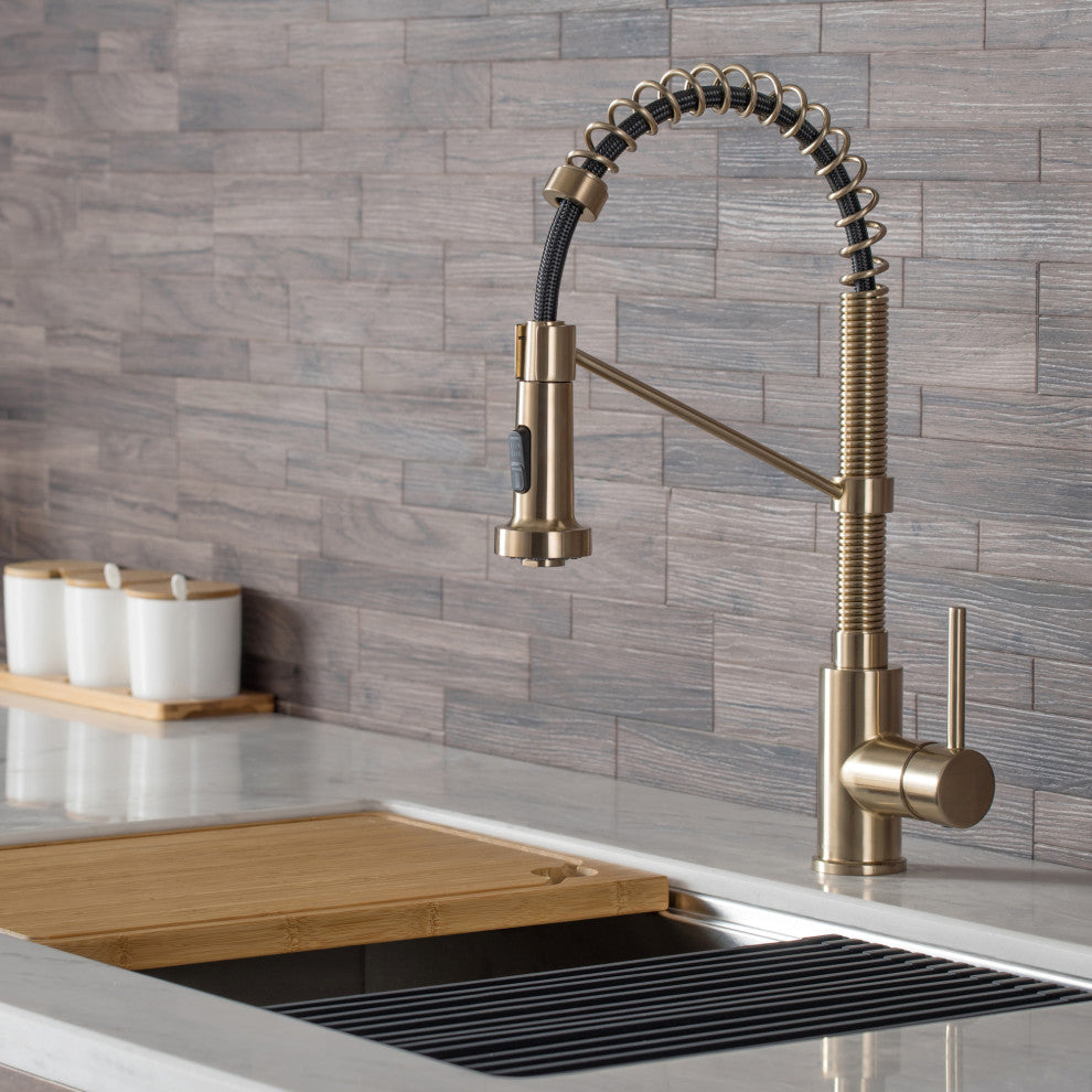 Bolden Commercial Style 2-Function Pull-Down 1-Handle 1-Hole Kitchen Faucet, Brushed Gold