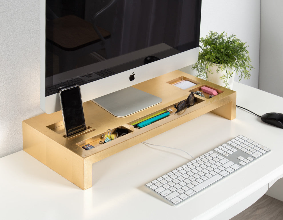Kate and Laurel Briggs Wood Desktop Organizer Monitor Bridge, Gold