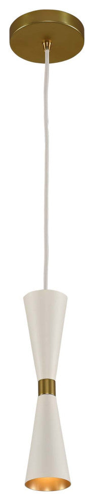 Milo 5x12" 1-Light Midcentury Mini-Pendants by Kalco, White and Vintage Brass
