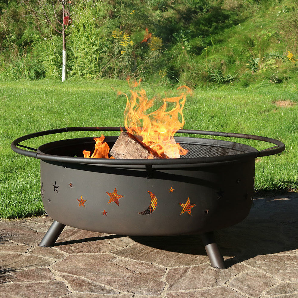 Sunnydaze 42" Fire Pit Steel Cosmic Design with Spark Screen and Firewood Poker