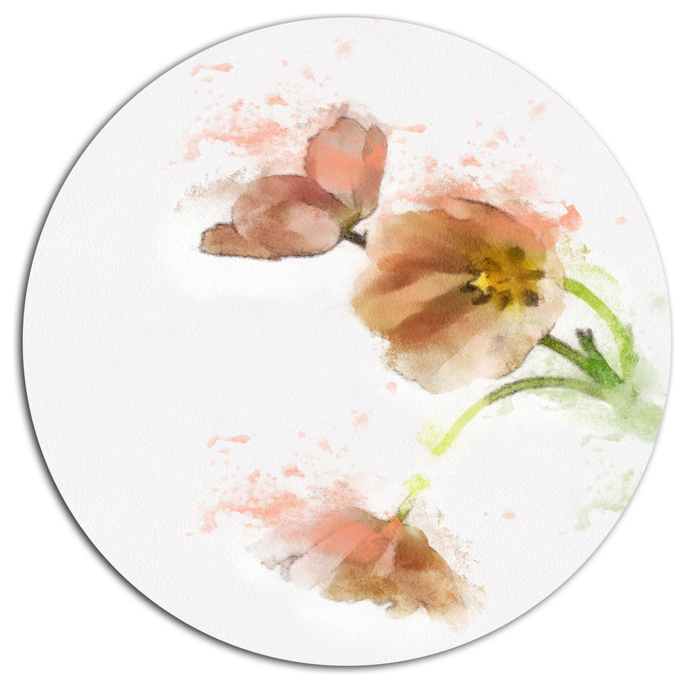 Cute Tulips Illustration Watercolor, Floral Round Metal Wall Art, 23"