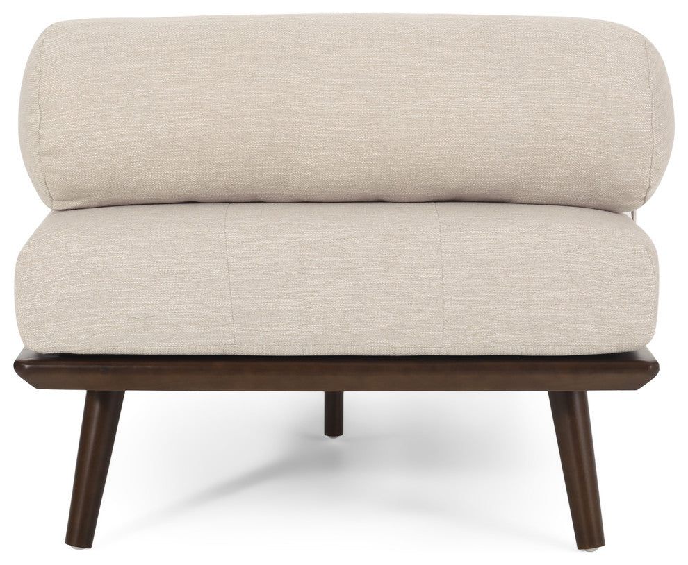 Lancer Mid Century Modern Tufted Chaise Lounge & Pillow, Beige/Natural Walnut