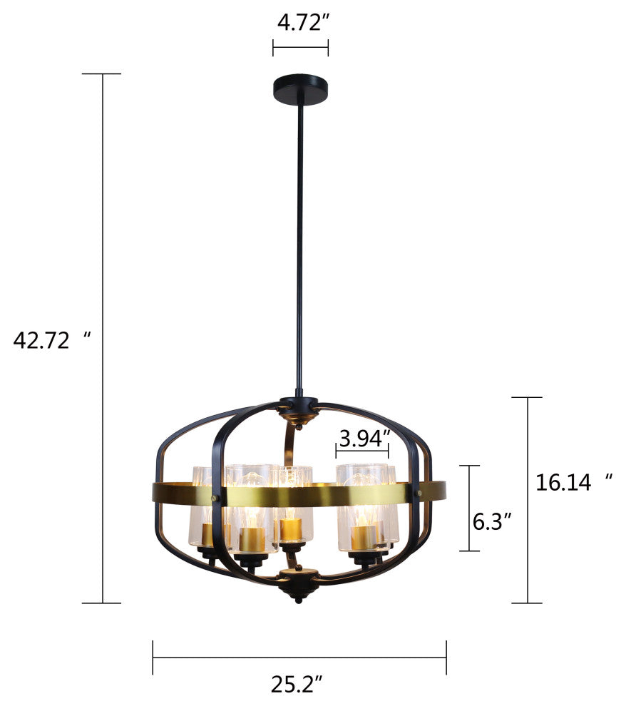 Contemporary-Style Black/Bronze 5 Light Large Pendant 24" Wide