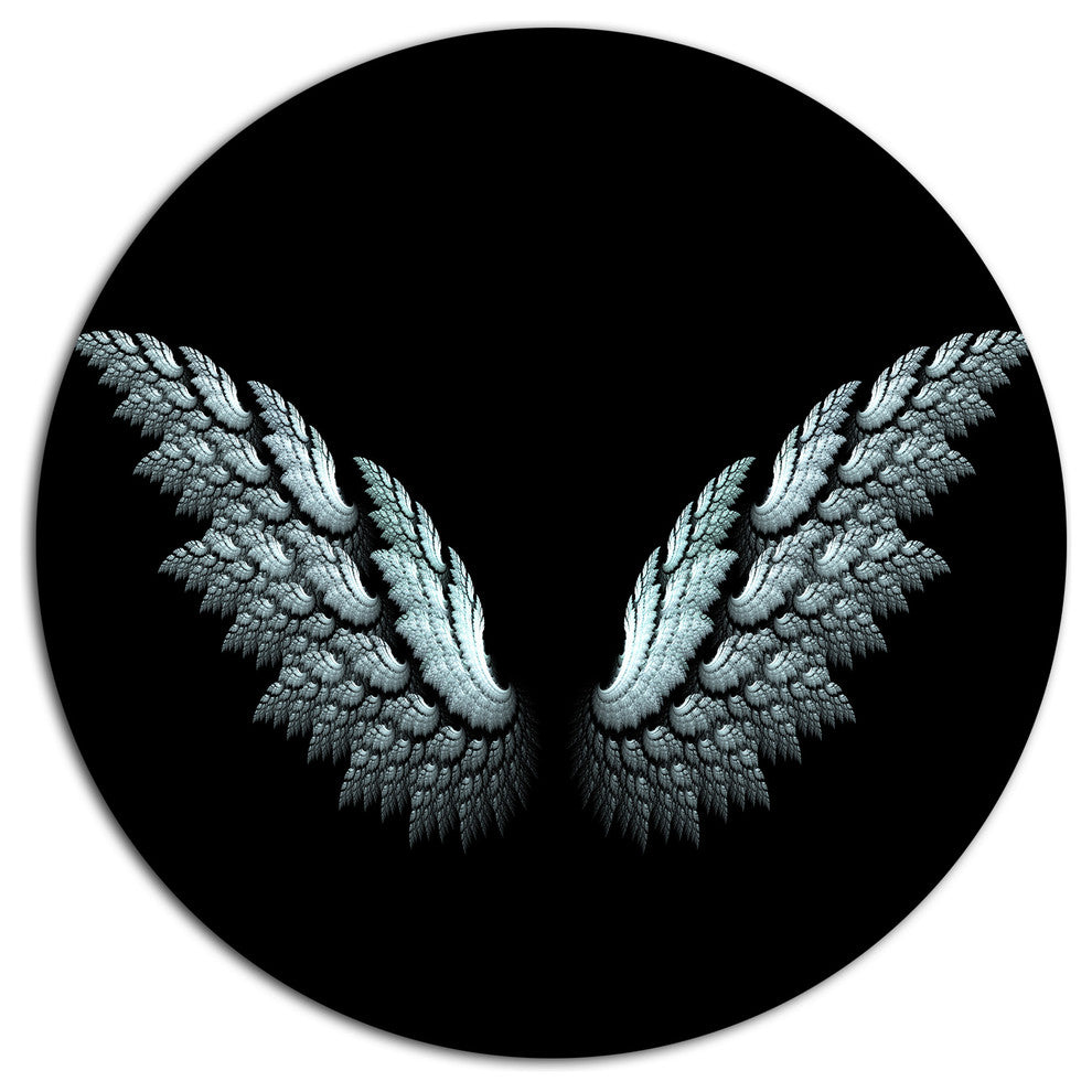 Angel Wings On Black Background, Abstract Art Disc Metal Wall Art, 11"